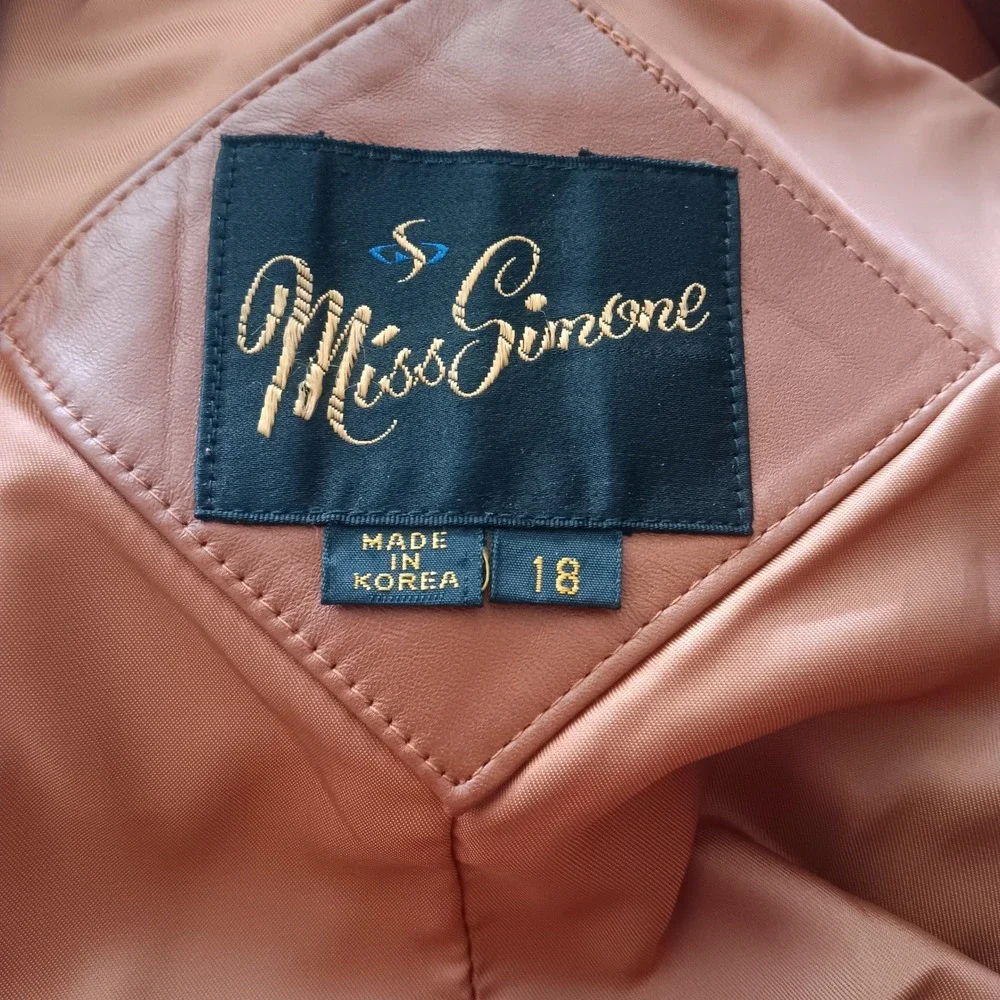 Miss Simone Leather Jacket Womens 18 *see descrip* Brown Belted Coat Vintage 70s